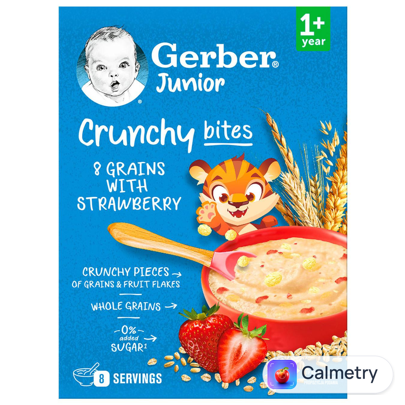 Каша безмолочна Gerber мультизлакова з хрусткими пластівцями та шматочками полуниці 200г — фото продукту