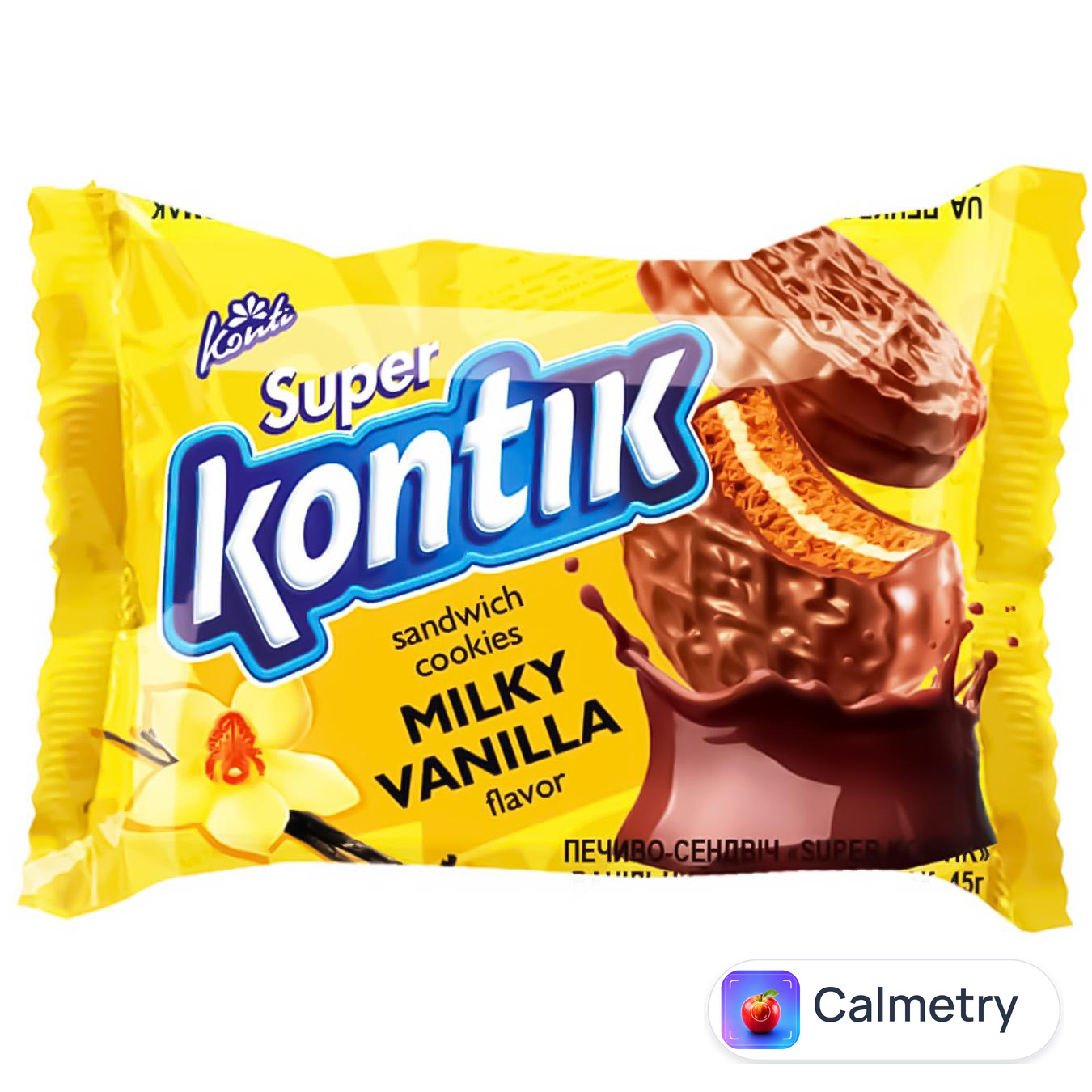 Печиво-сендвіч Konti Super Kontik молочний зі смаком ванілі в глазурі 45г