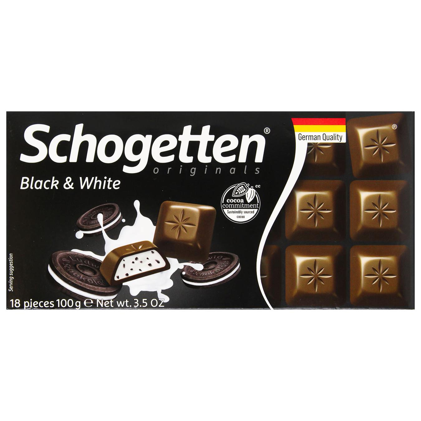 Шоколад молочний Schogetten Black & White ваніль та печиво з какао 100г — фото продукту