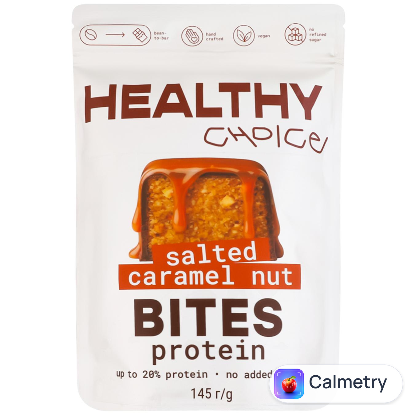 Цукерка Healthy Choice Protein Bites Caramel Nut в чорному шоколаді 145г