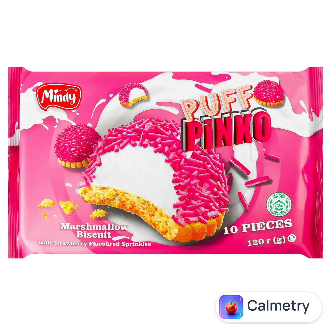 Десерт Mindy Puff Pinko Печиво з маршмелоу та полуничною посипкою 120г — фото продукту