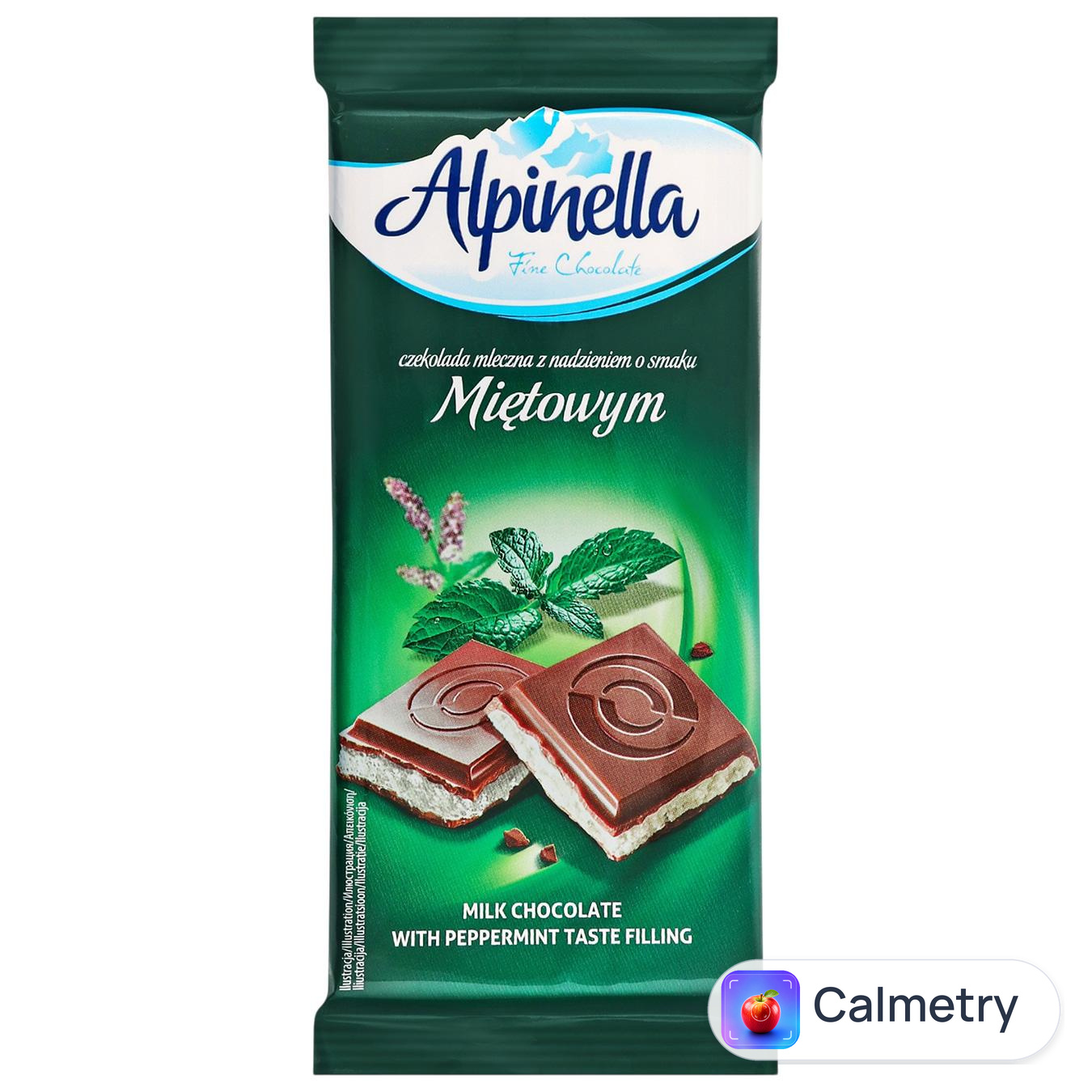 Шоколад Alpinella молочний з мятною начинкою 100г — фото продукту