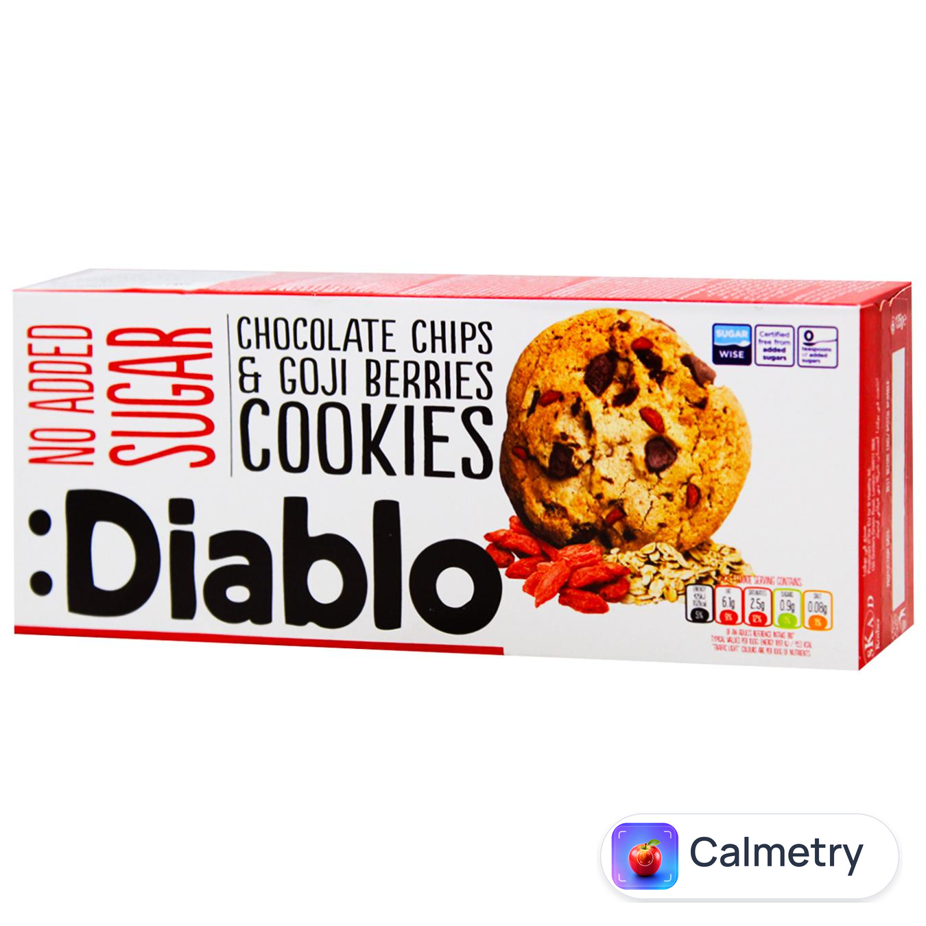 Печиво Diablo з шоколадною крихтою та ягодами годжі без цукру 135г