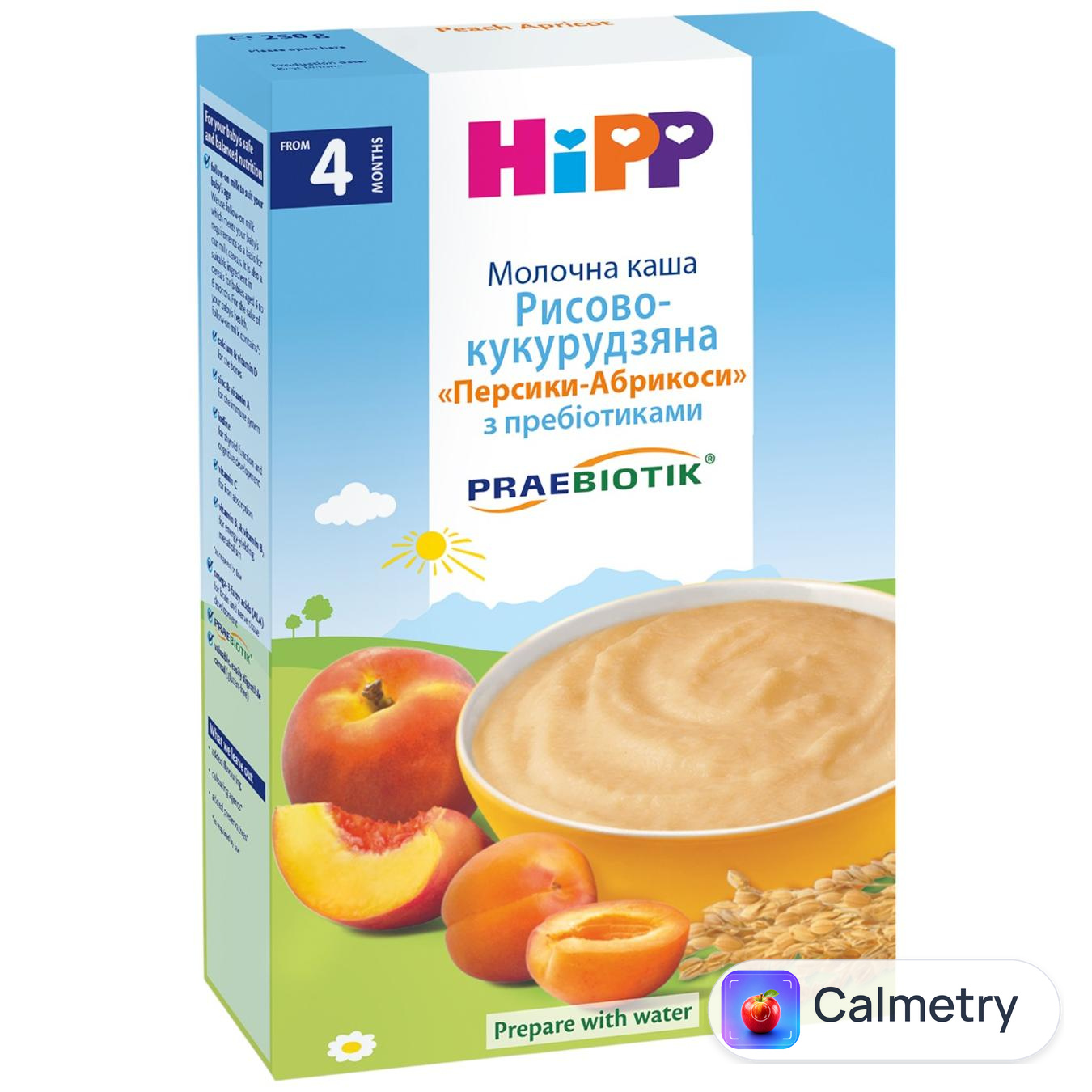 Каша молочна Hipp рисово-кукурудзяна з персиками та абрикосами 250г — фото продукту