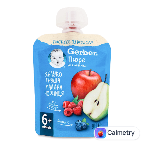 Пюре Gerber яблуко, груша, малина, чорниця, 90г