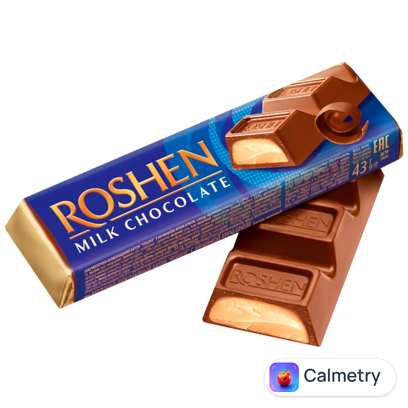 Батончик Roshen молочно-шоколадний з начинкою крем-брюле 43г — фото продукту