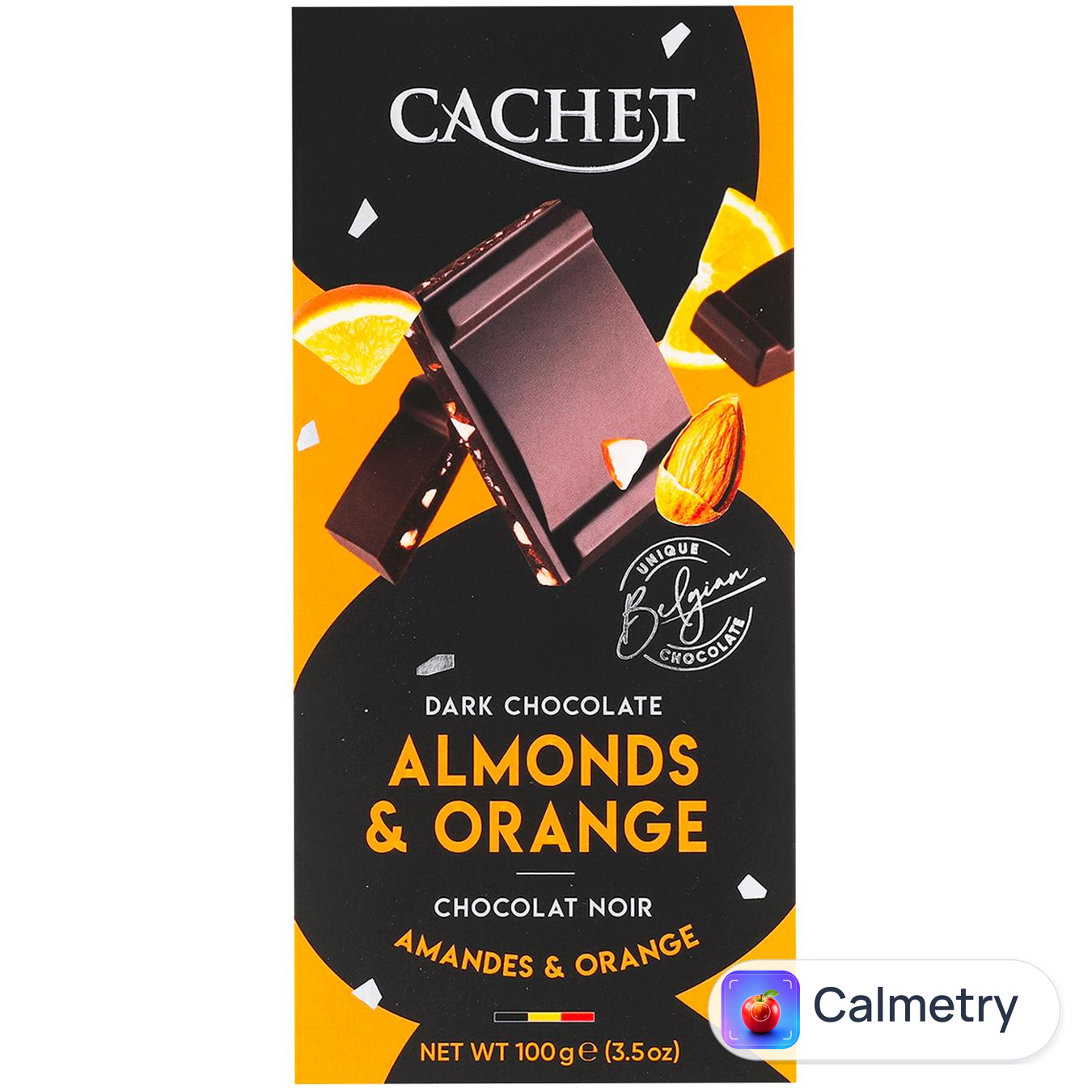 Шоколад чорний Cachet з мигдалем та апельсином 57% 100г — фото продукту