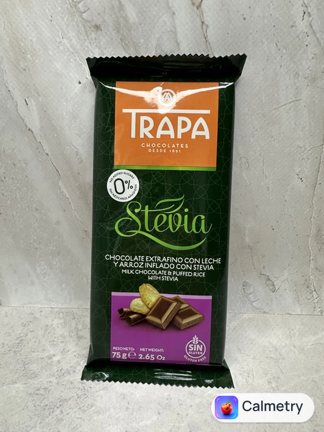 Молочний шоколад без цукру з рисовими кульками Trapa Stevia, 75г