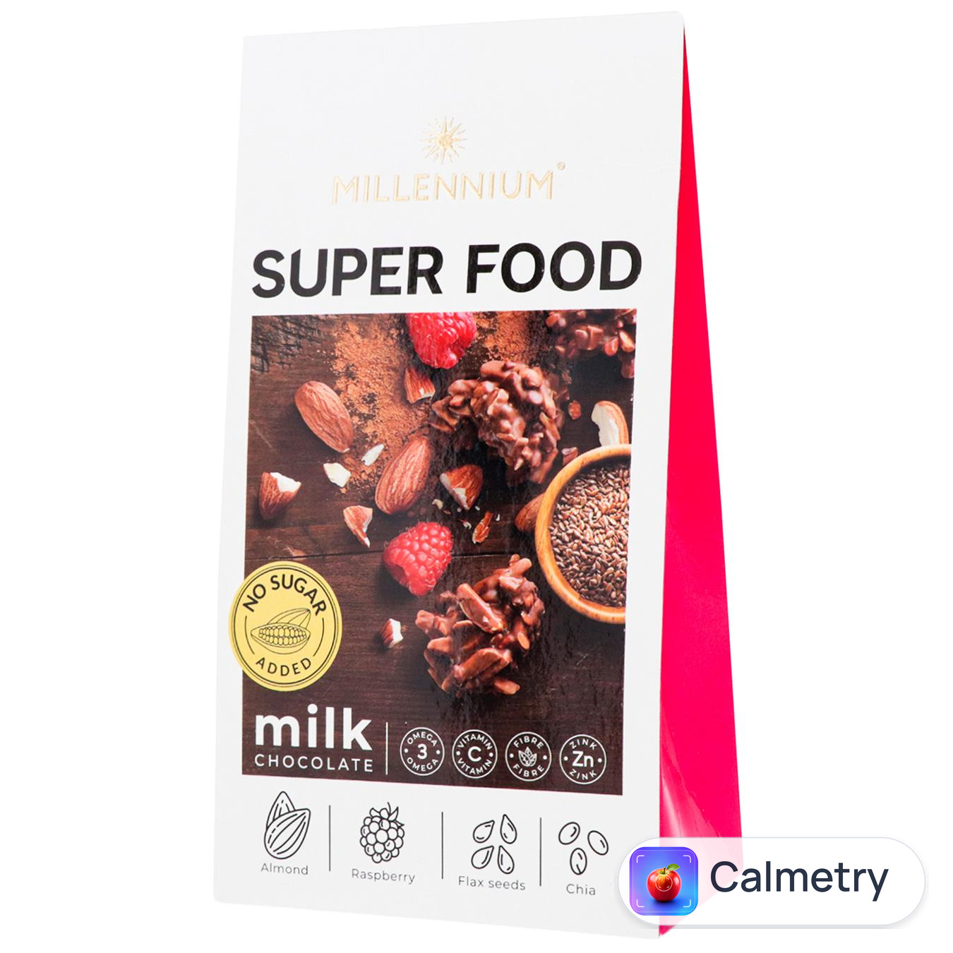 Цукерки Millennium Super Food молочно-шоколадні з мигдалем, малиною, льоном та чіа 80г