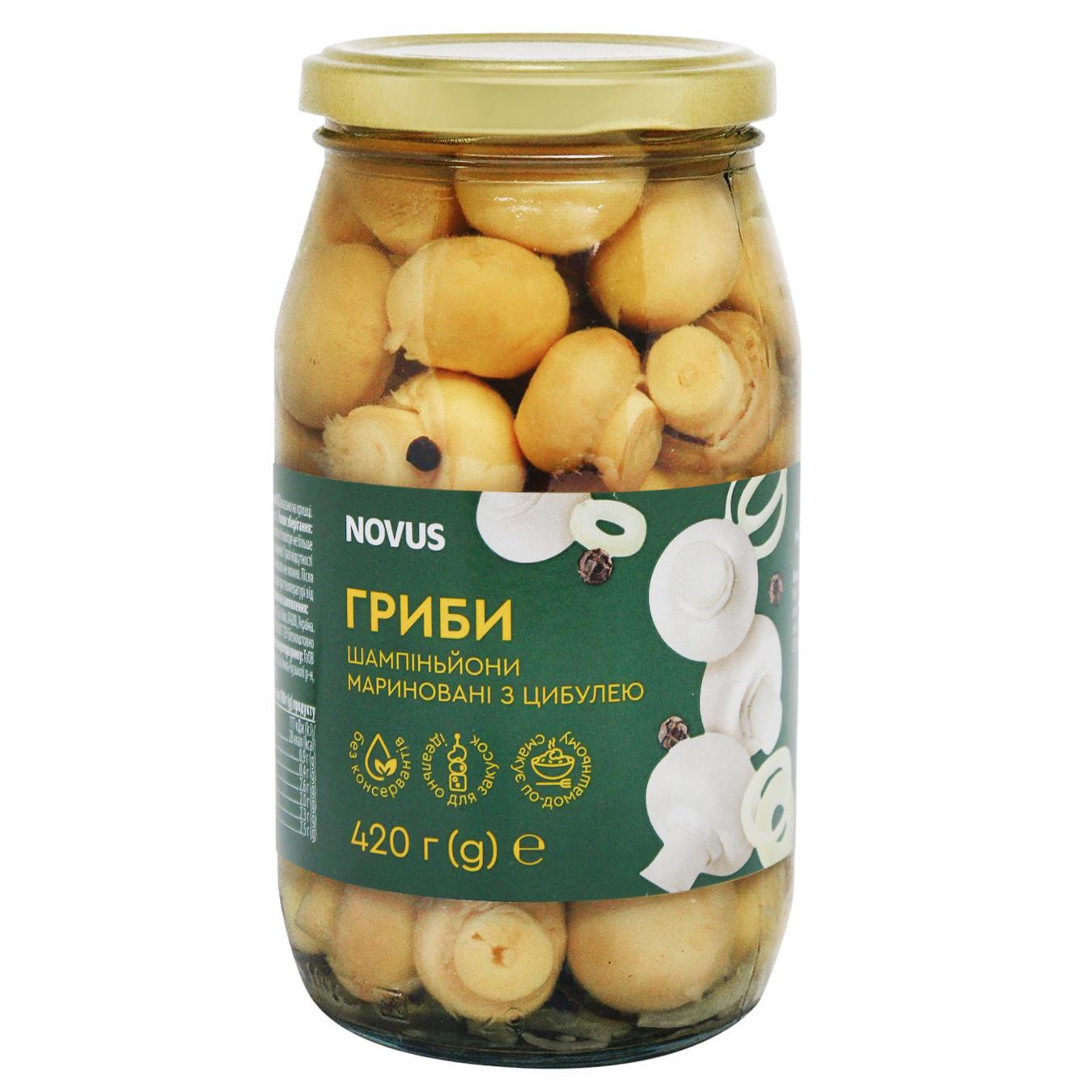 Шампіньйони Novus цілі мариновані 420г — фото продукту