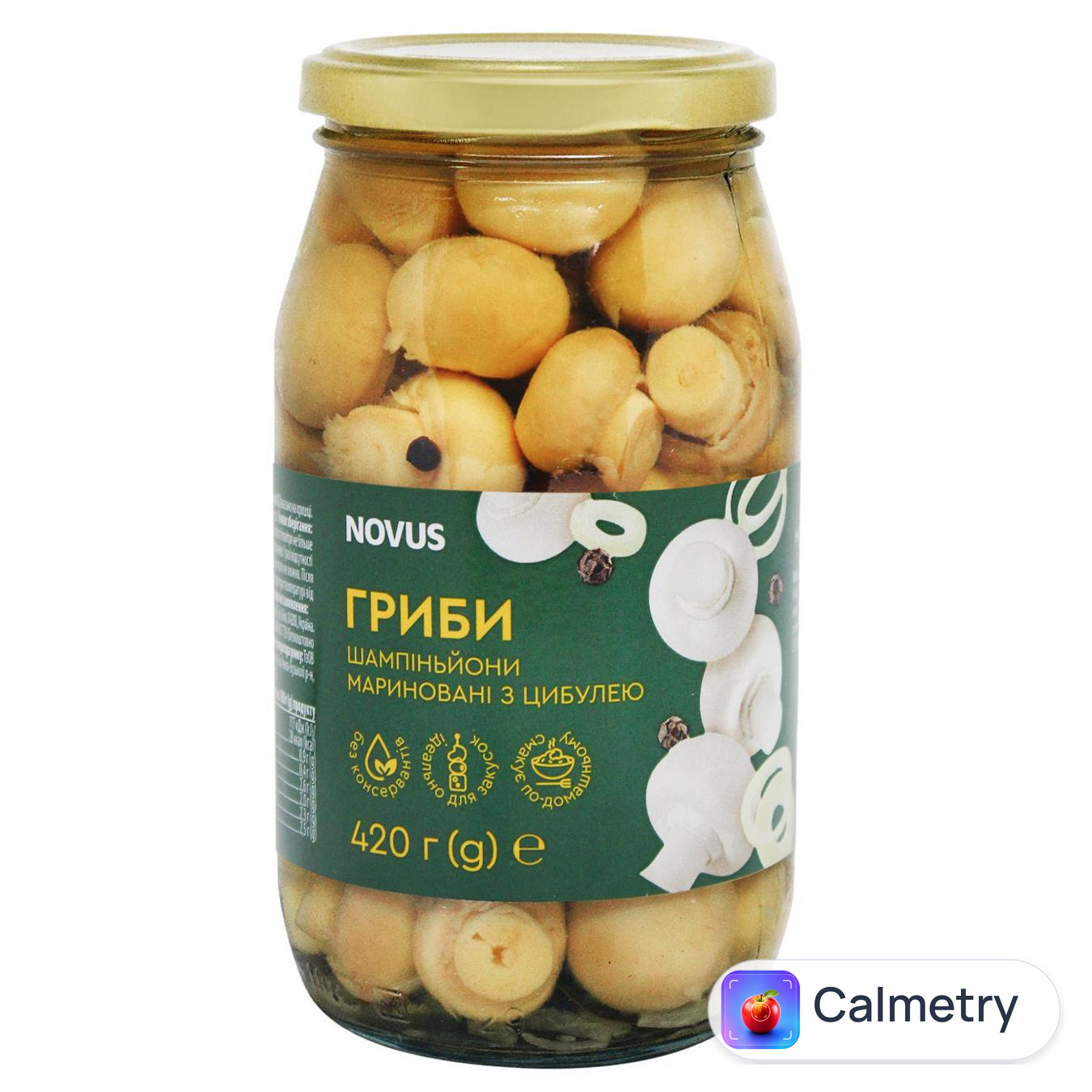 Шампіньйони Novus цілі мариновані 420г — фото продукту