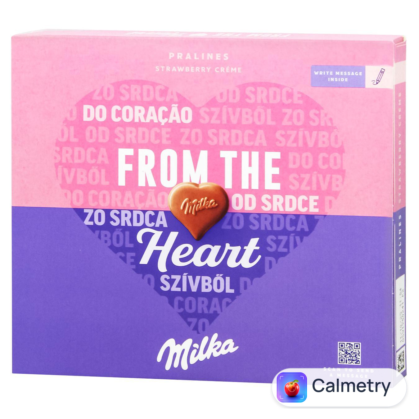 Цукерки з молочного шоколаду Milka кремово-полунична начинка 110г — фото продукту
