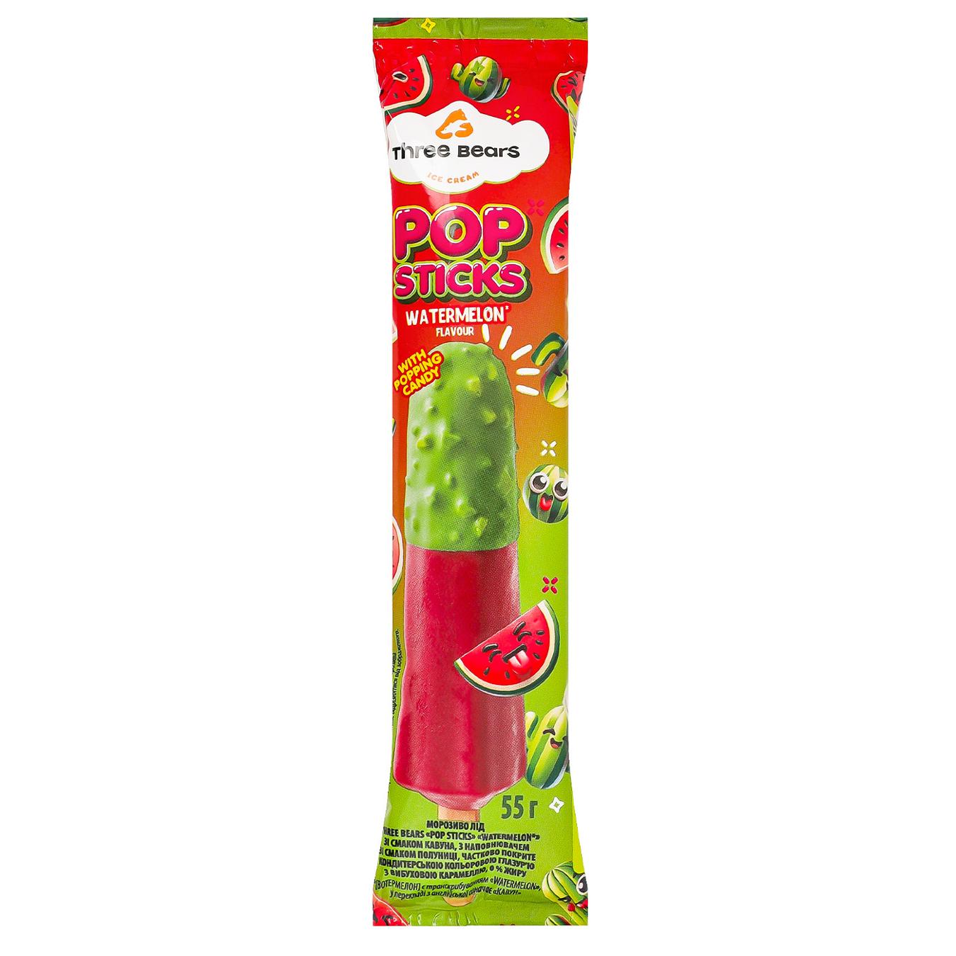 Морозиво Три Ведмеді Pop Sticks Кавун 55г — фото продукту